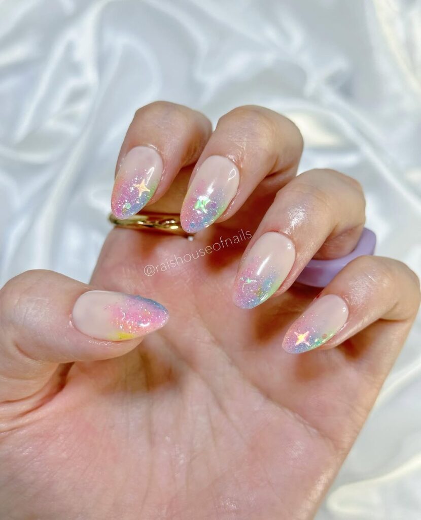 Short Almond Nails with Glitter Ombré