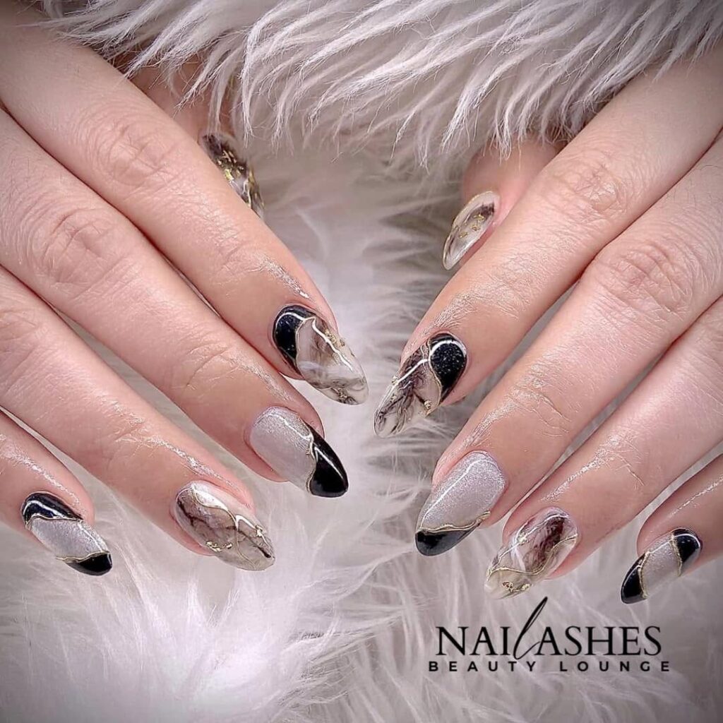 Marble Effect Coffin Nails