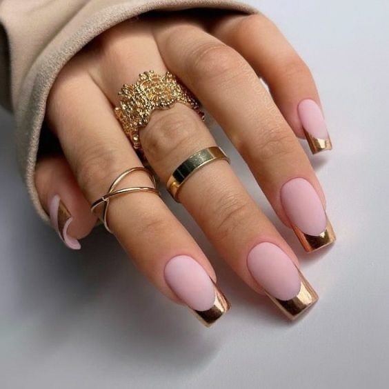 Short Square Nails with Metallic Accents