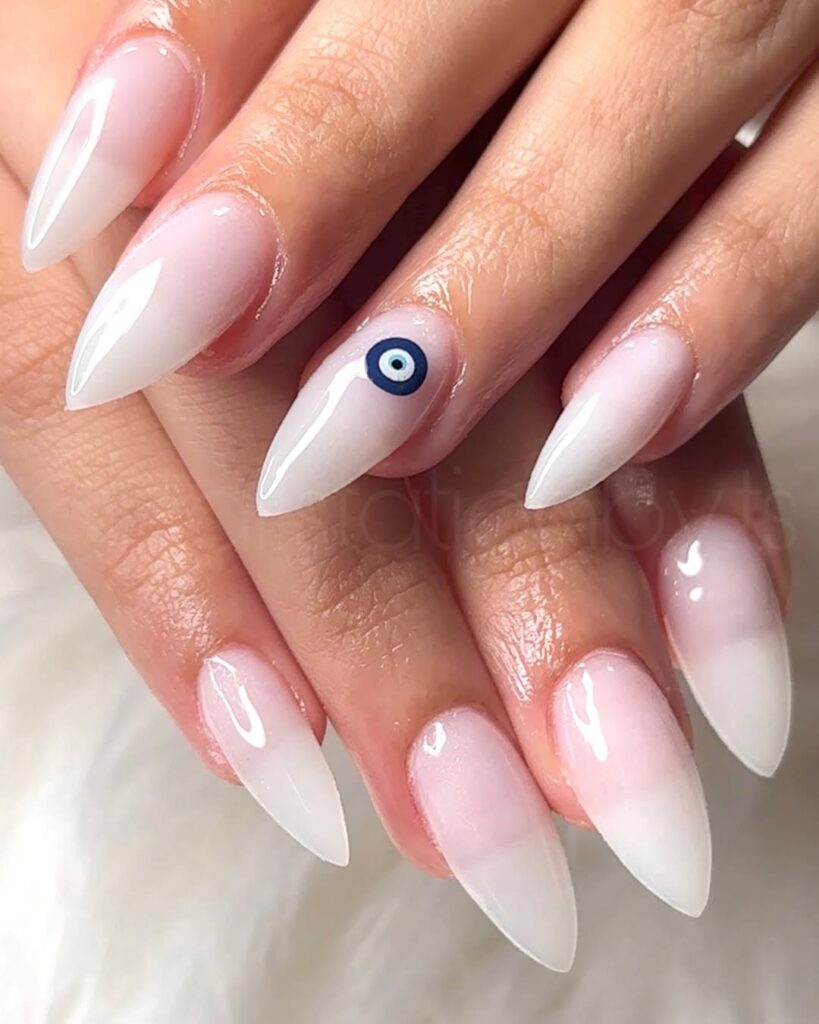 Milky White Stiletto Nails