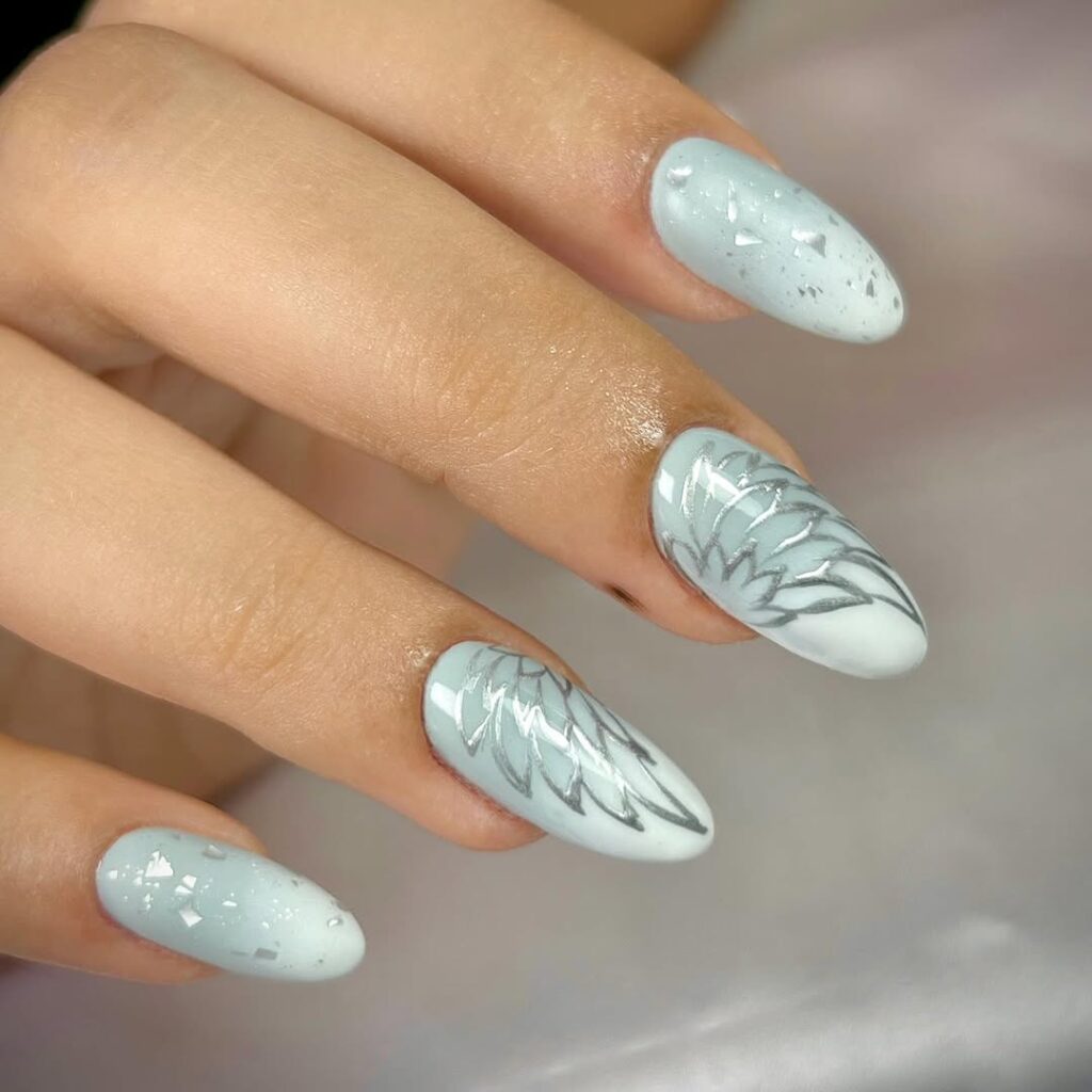 Frosted White & Silver Nails