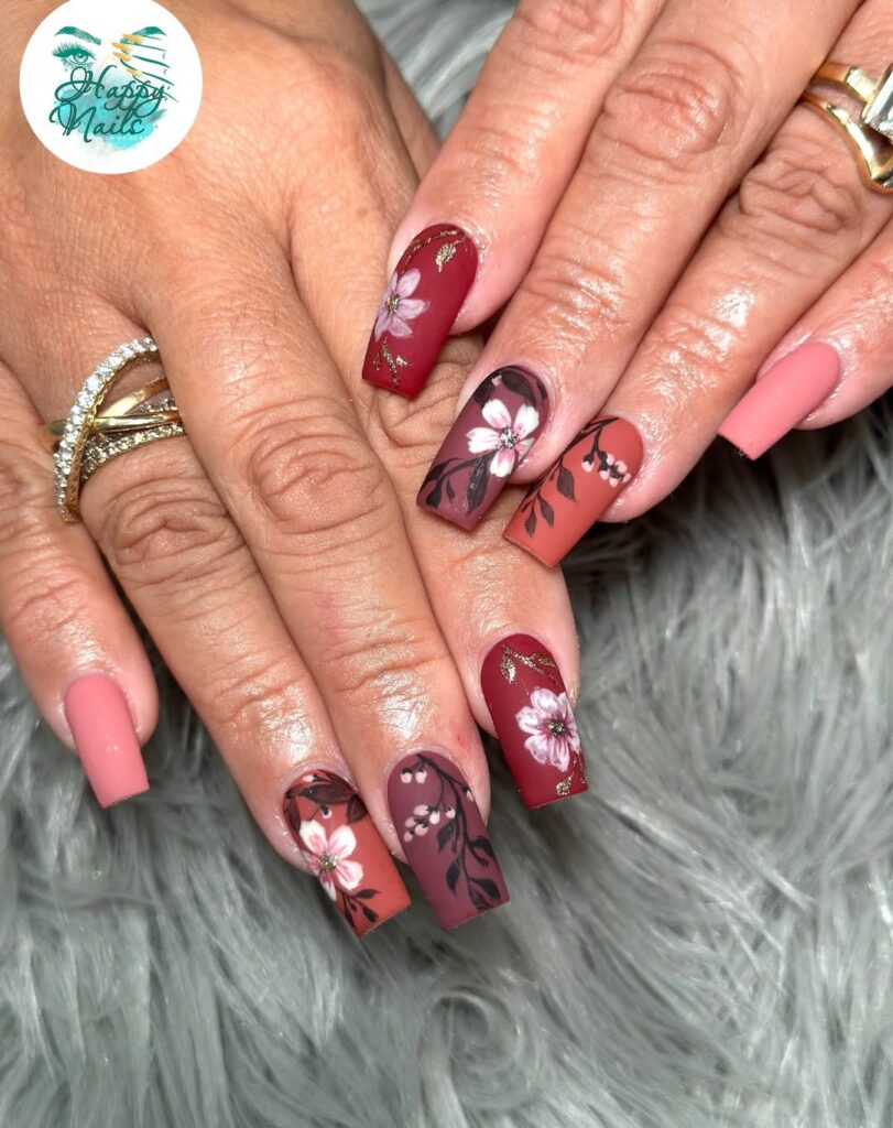 Floral Coffin Nails