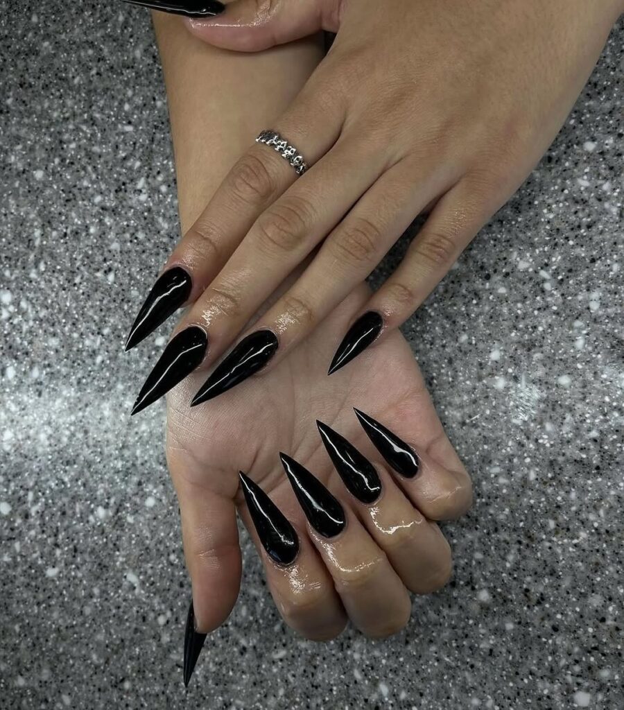 Classic Black Stiletto Nails