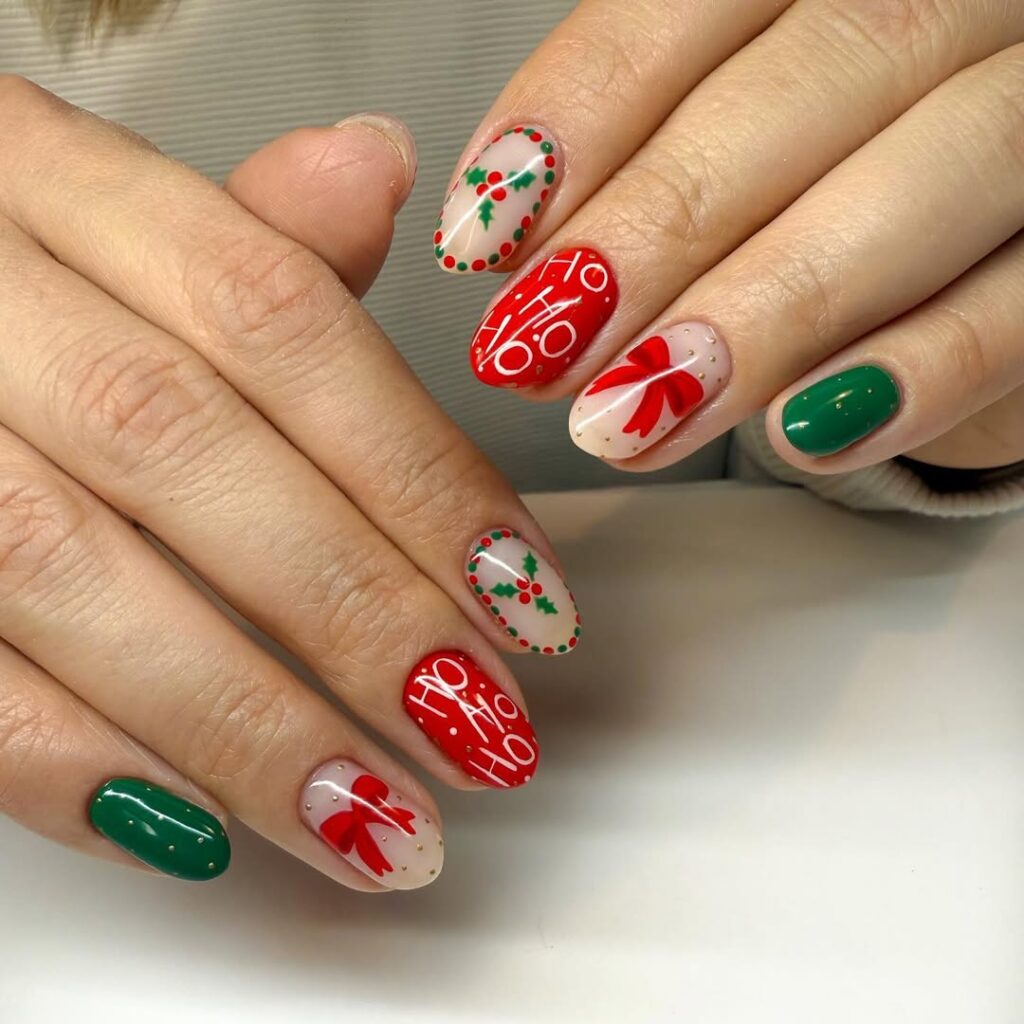 Classic Red & Green Christmas Nails