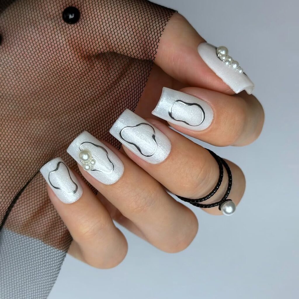Fishnet & Pearl Nails