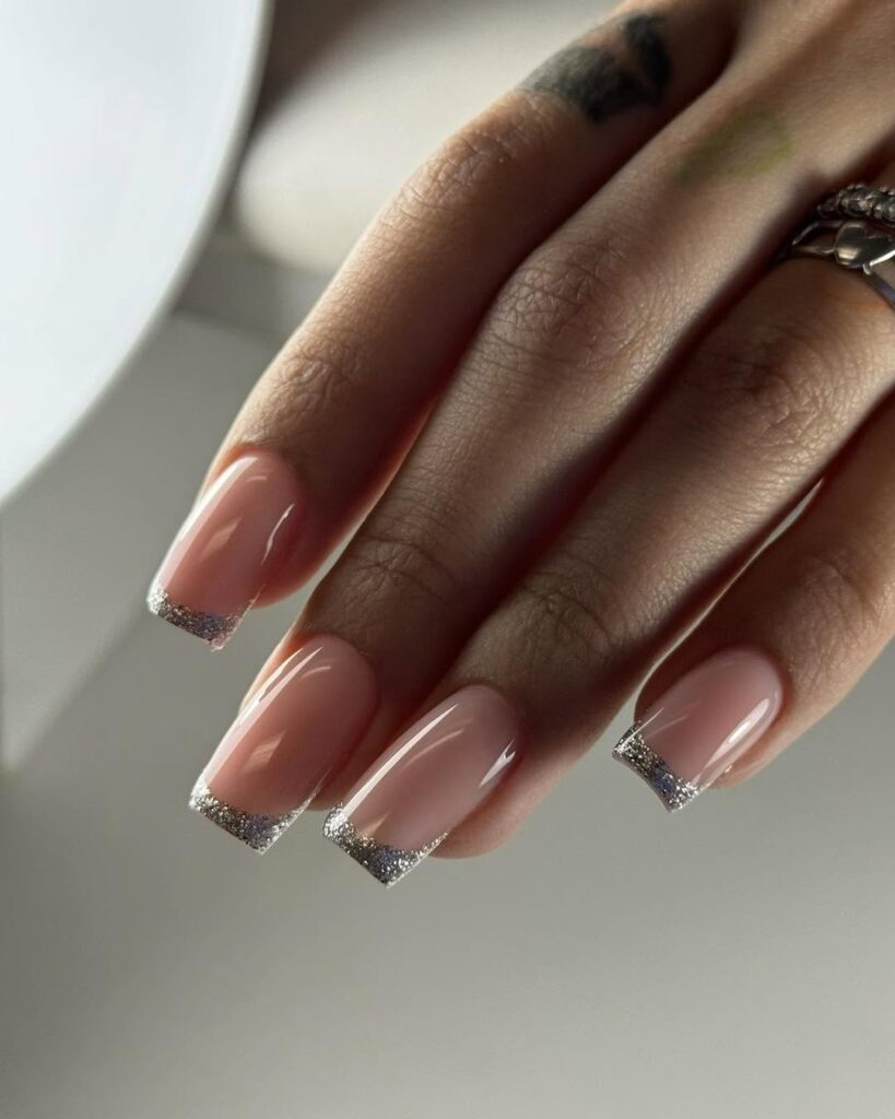 Glossy Nude Square Nails