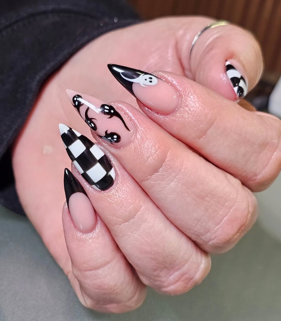 Checkerboard Stiletto Nails