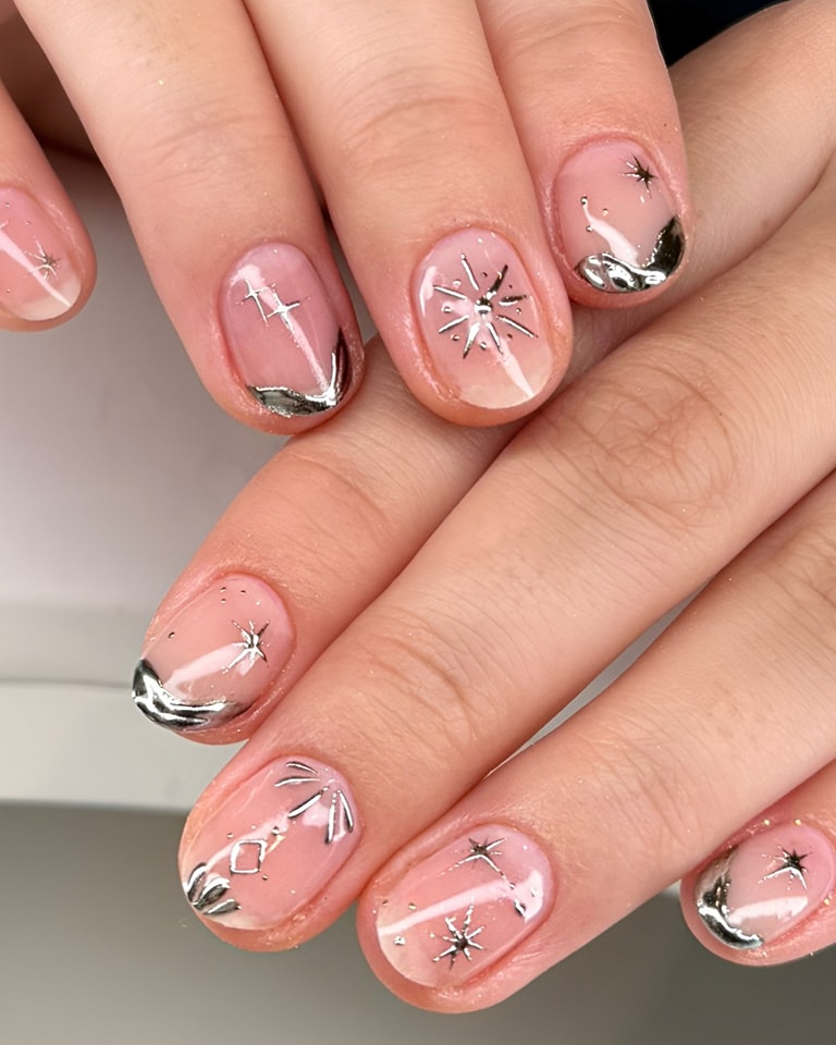 Short Nails with Chrome & Mirror Finish