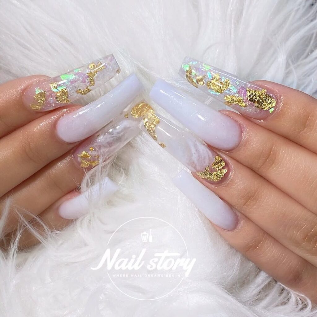 Milky White Coffin Nails