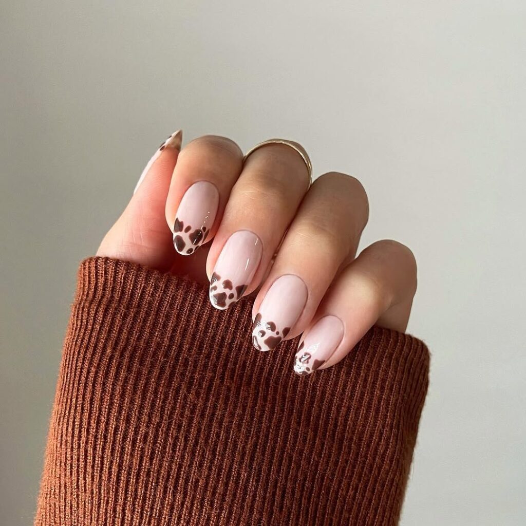 Nude Nails with Cow Print