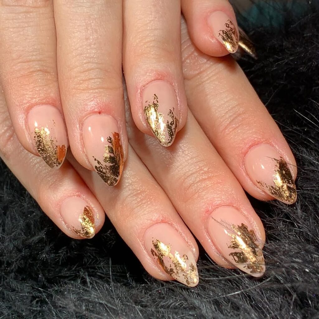 Nude and Gold Foil Nails