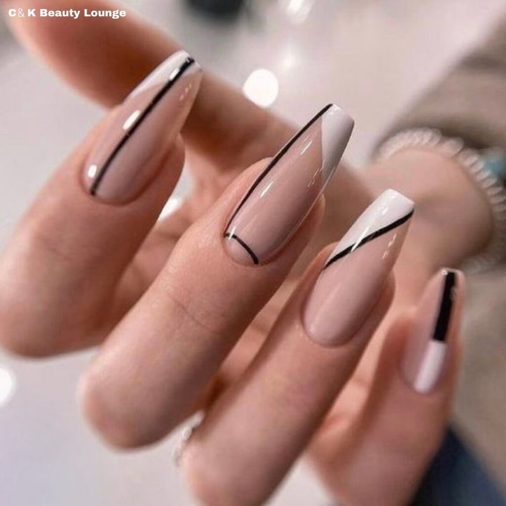 Nude Nails with Geometric Designs