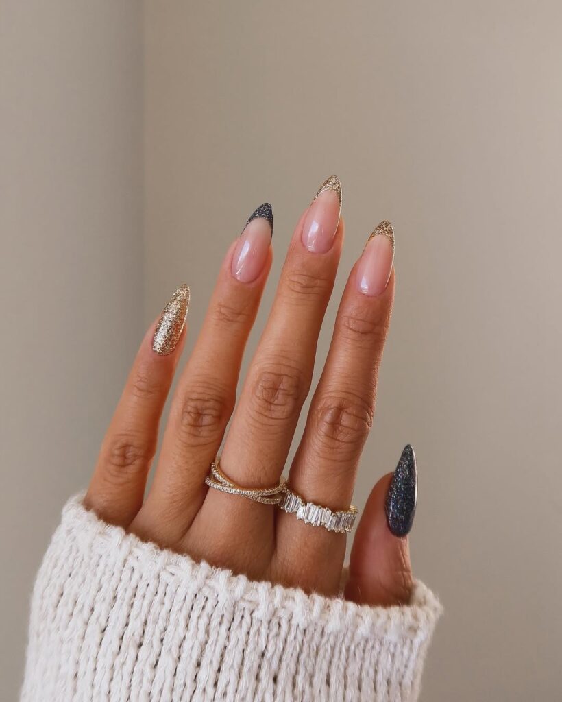 White Almond Nails with Glitter