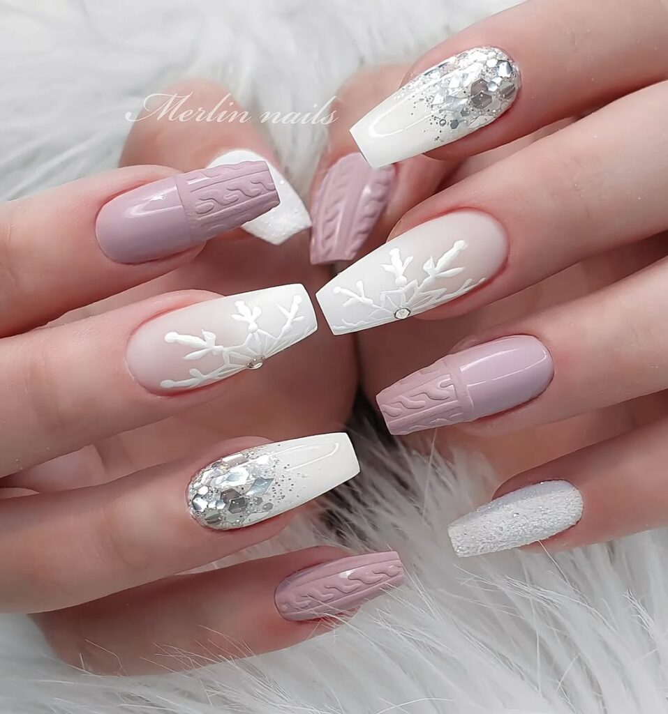 Frosted White Winter Nails