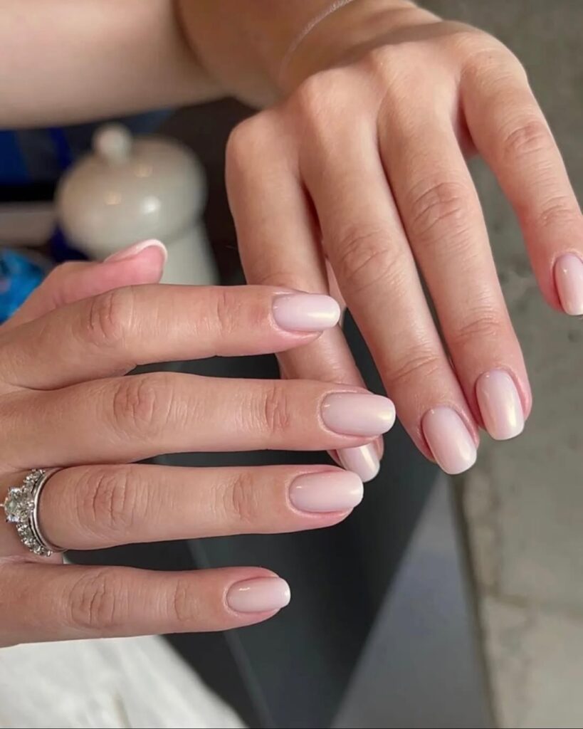 Nude Nails with Chrome Finish