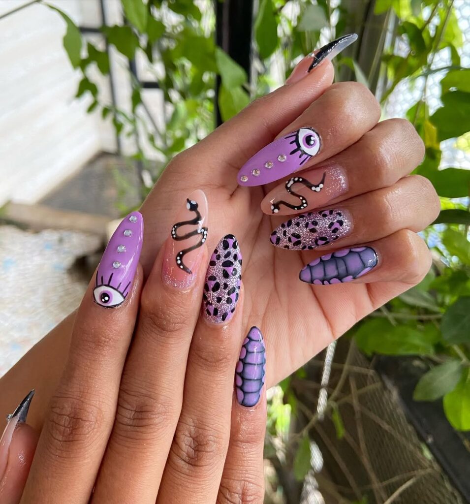 Purple Snake Print Nails