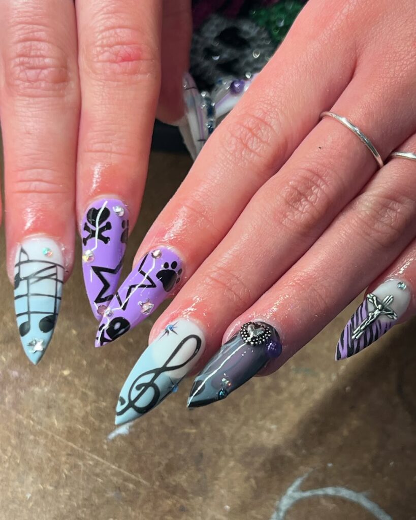 Purple and Black Geometric Nails