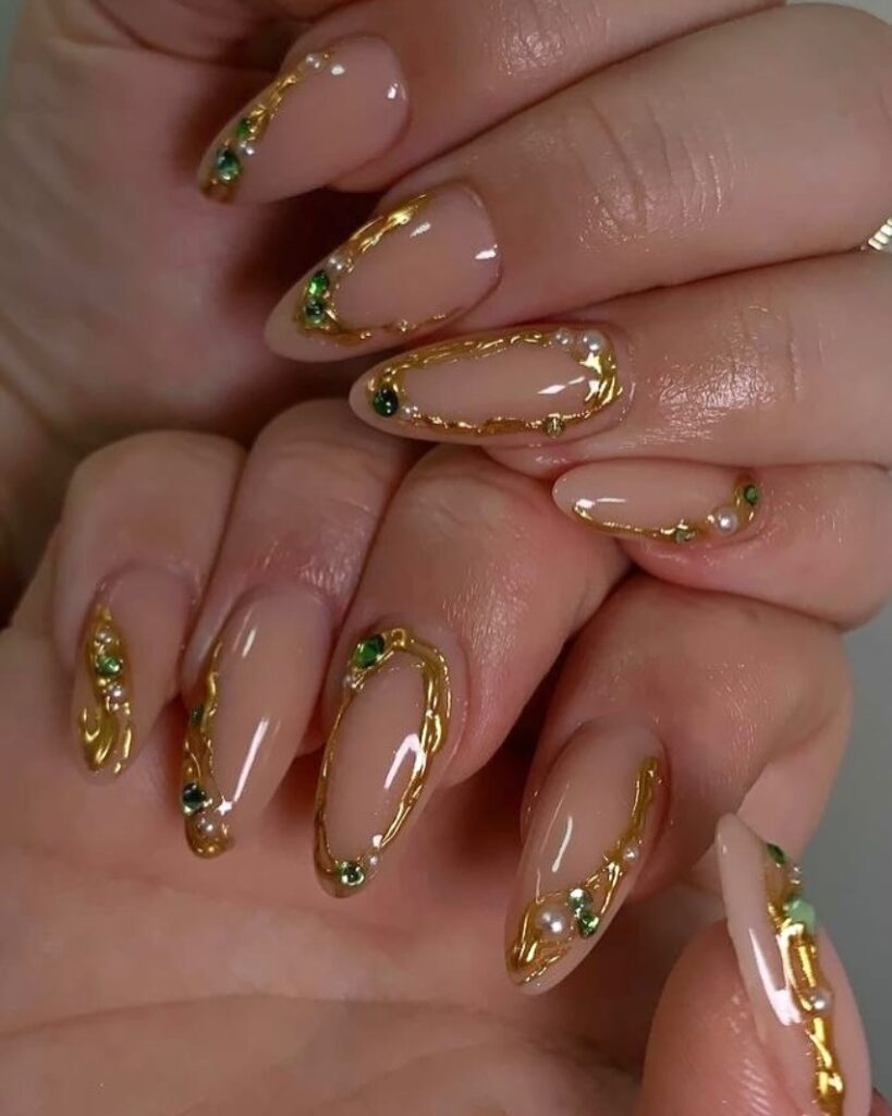 Nude Nails with Pearls & 3D Gems