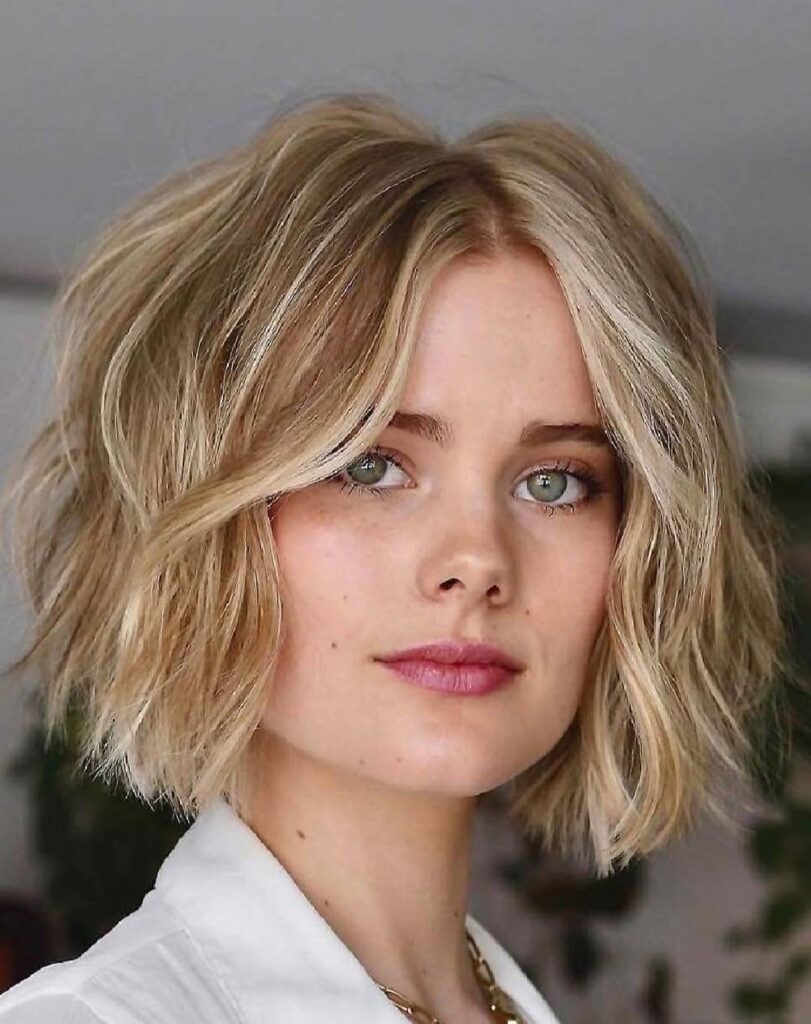 Messy Wavy Bob with Highlights