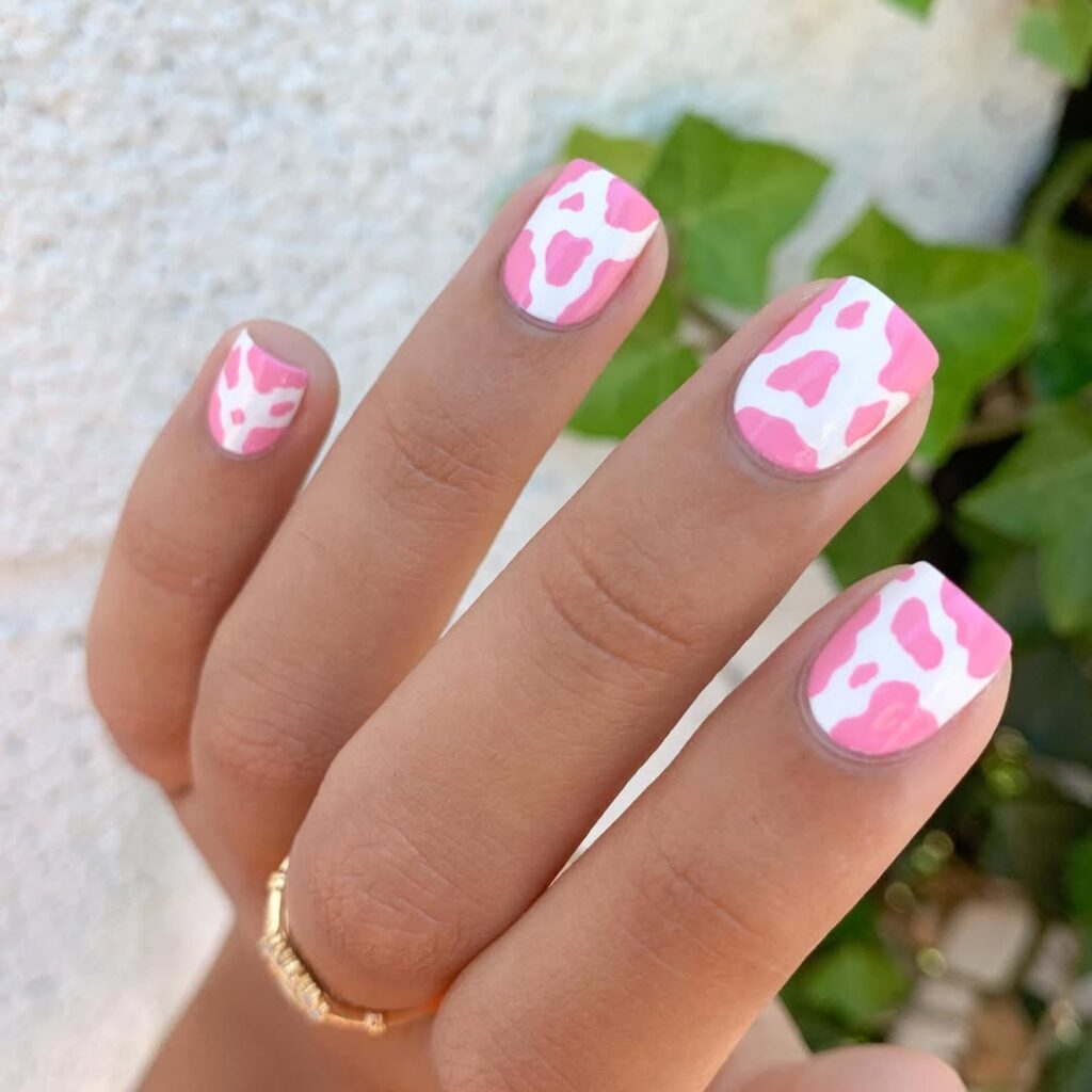 Pink Cow Print Nails