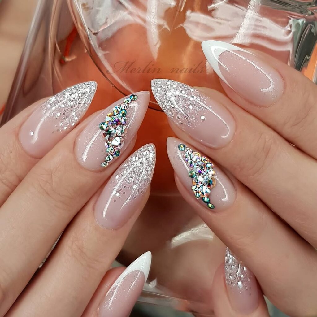 French Nails with Swarovski Crystals