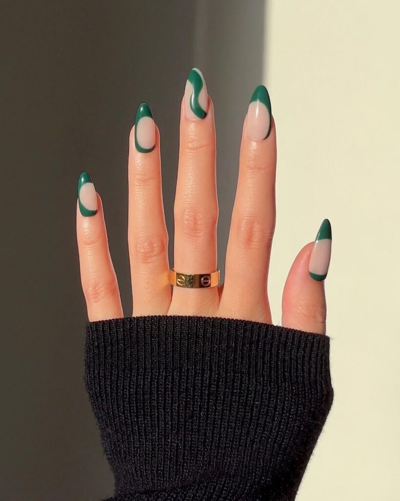 Emerald Green Chrome Nails
