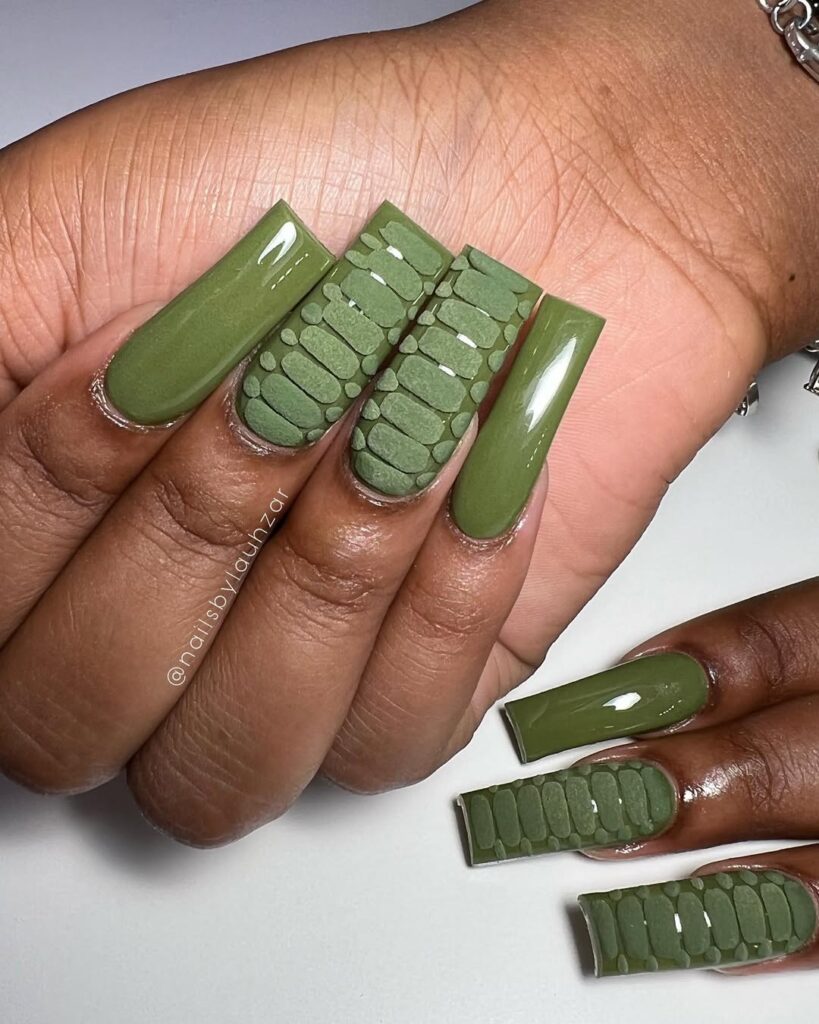 Matte Olive Green Nails