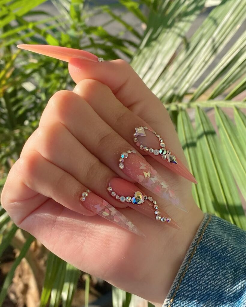 Stiletto Nails with Rhinestones