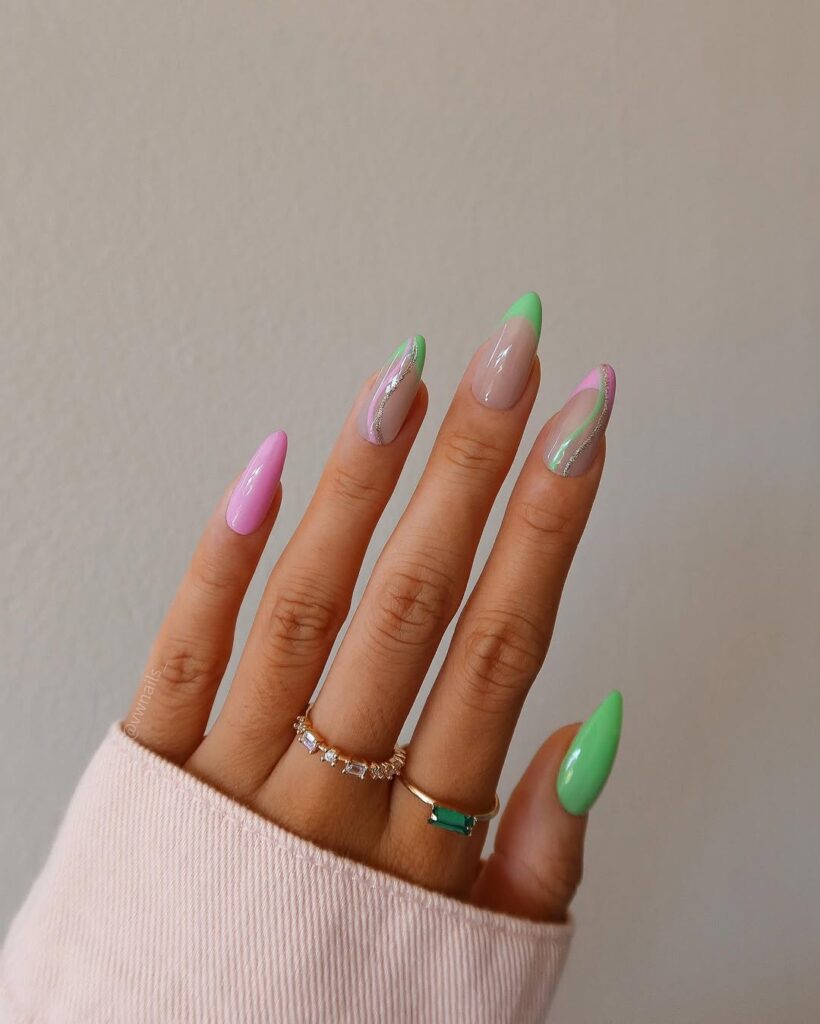Neon Green Swirl Nail Art