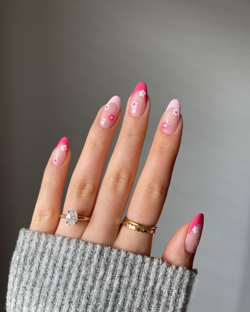 French Tips with Floral Art