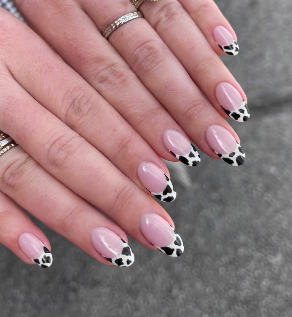 Black French Tips with Cow Print