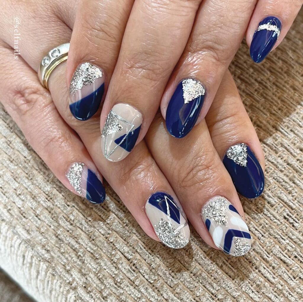 Blue Geometric Nails