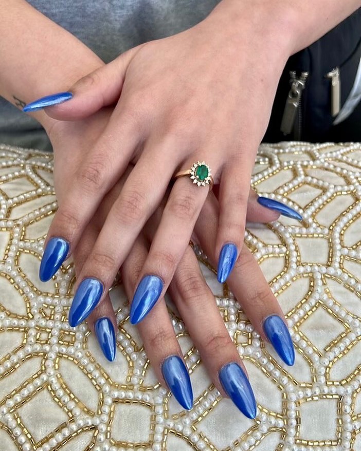Electric Blue Chrome Nails