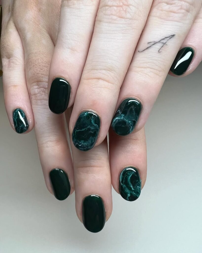 Dark Green Marble Nails
