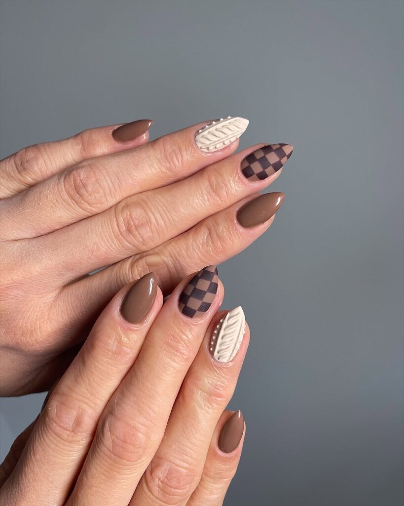 Checkerboard Brown Nails
