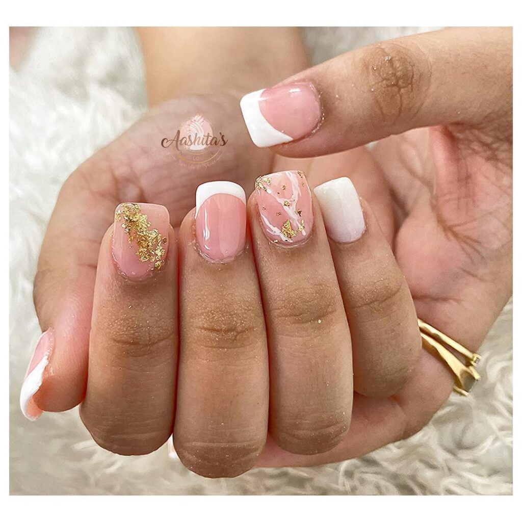 French Nails with Foil & Metallic Accents