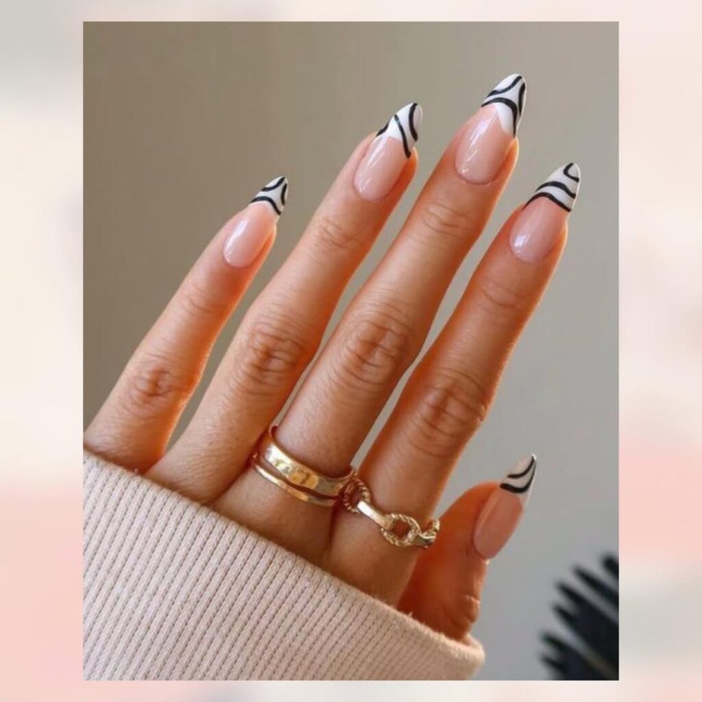 Black & White Swirl French Tips