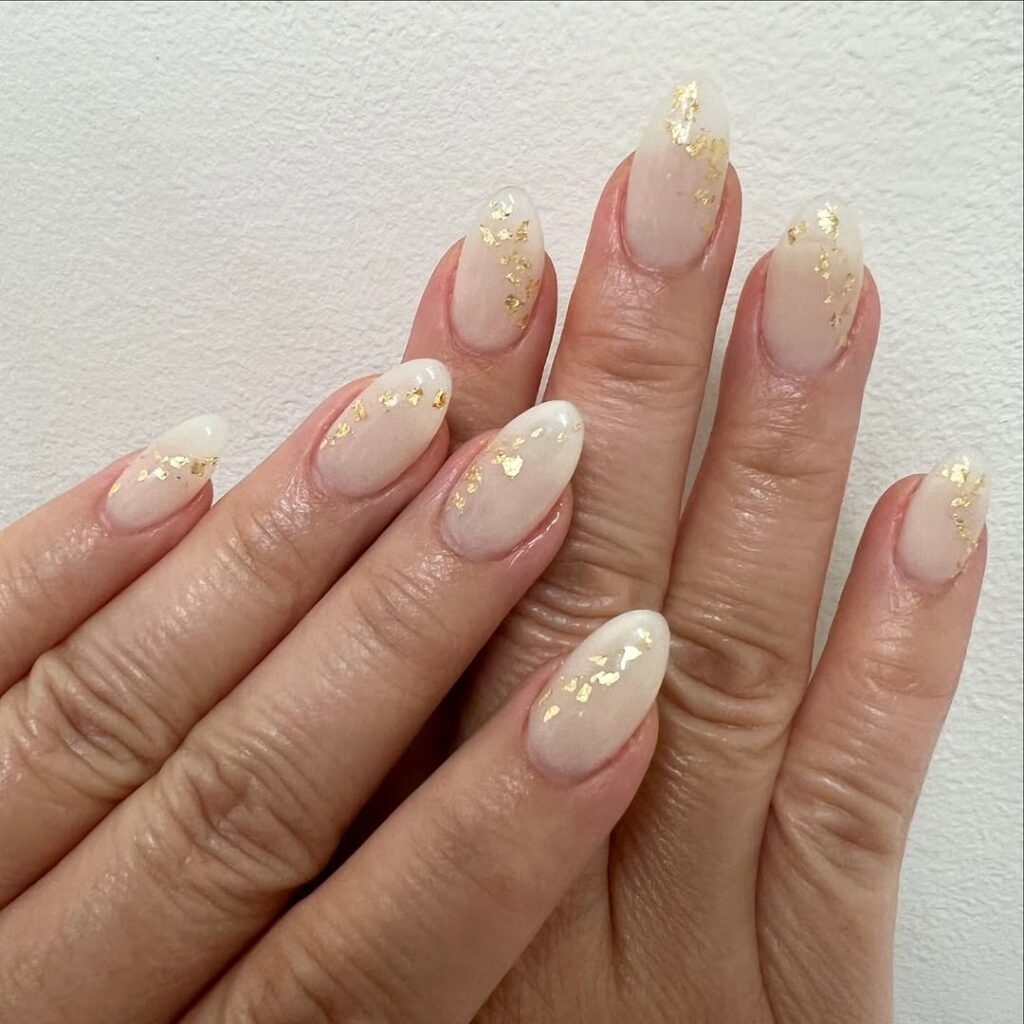 Milky White Nails with Gold Foil