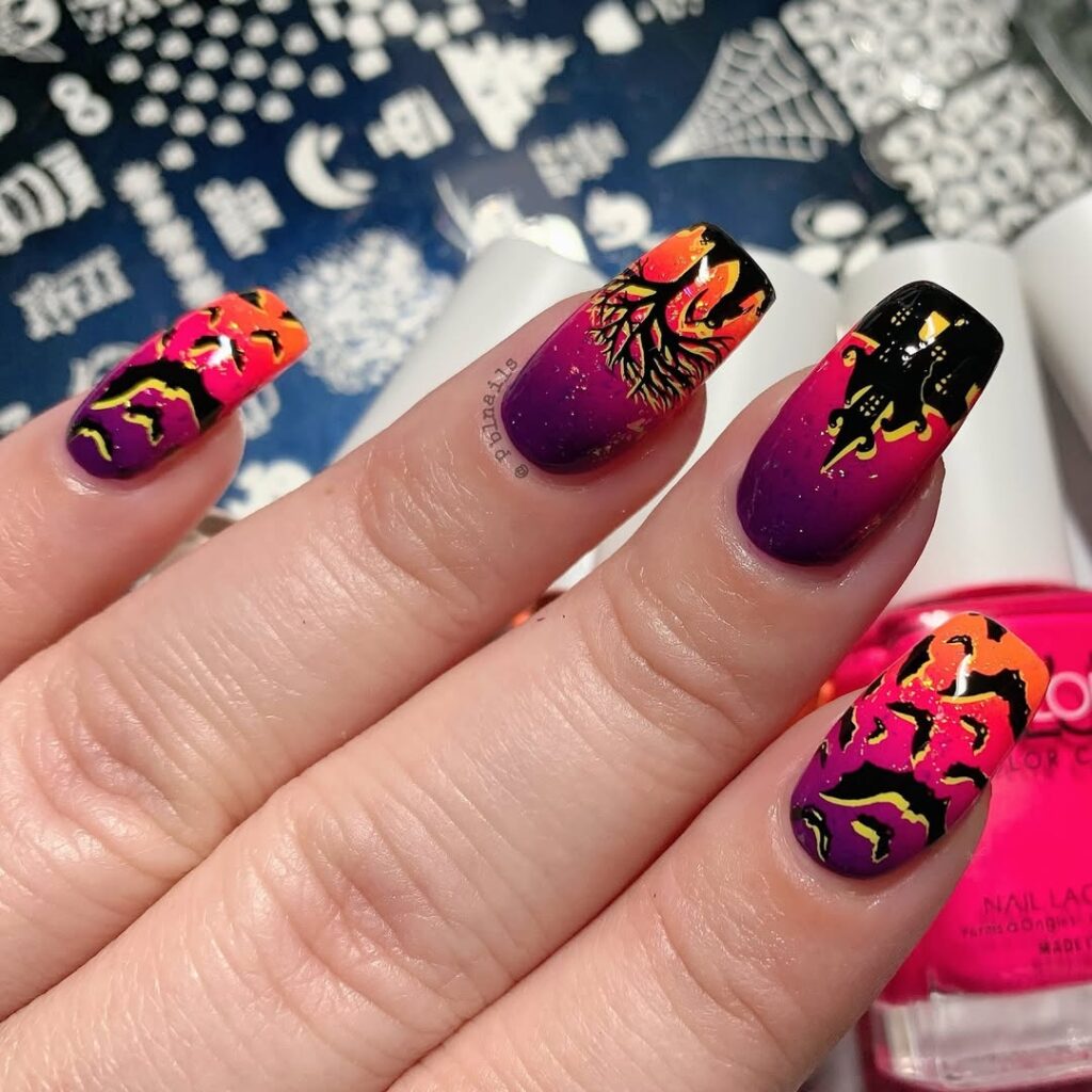 Haunted House Silhouette Nails
