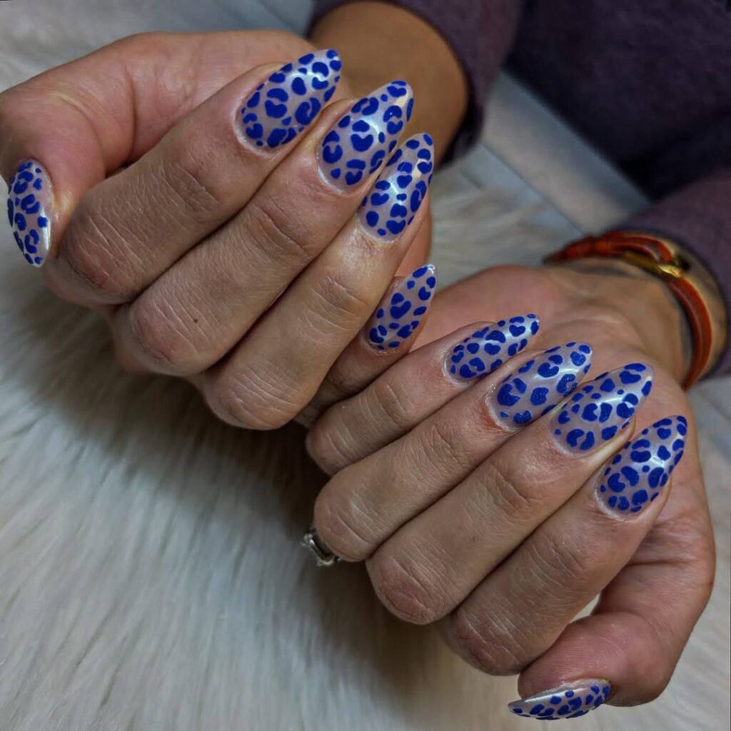 Blue Animal Print Nails