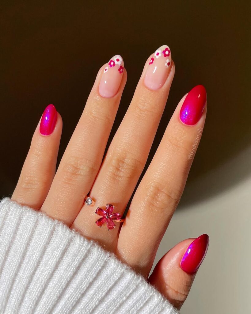 Almond Nails with Floral Designs