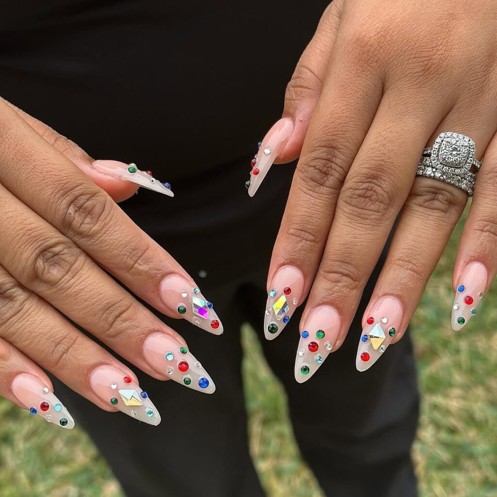Almond Nails with Rhinestones