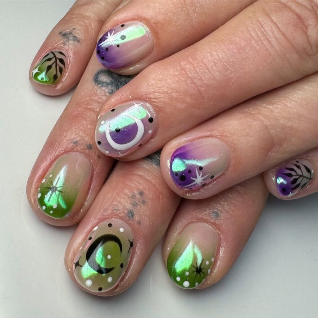Witchy Purple & Green Nails
