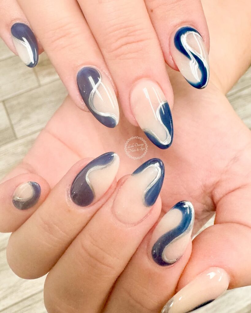 Blue Swirl Nails
