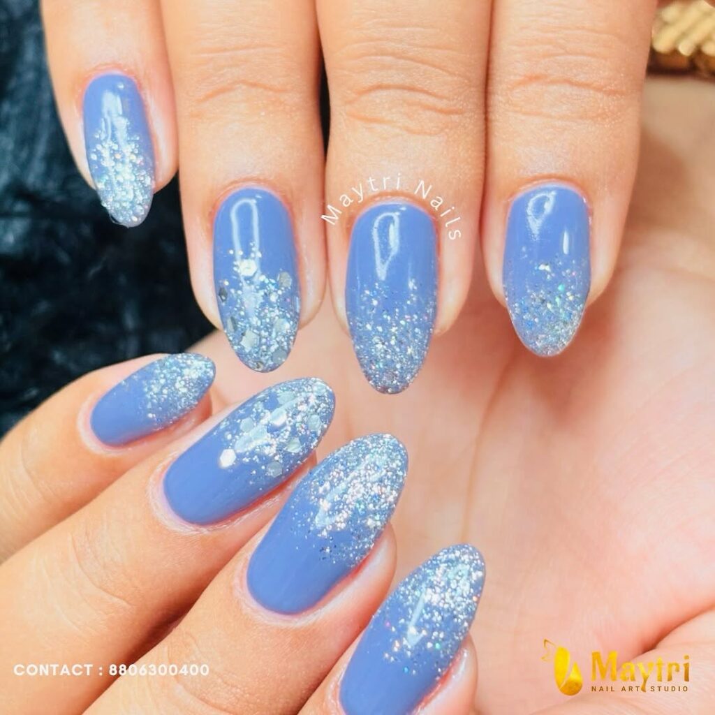 Sky Blue Glitter Nails