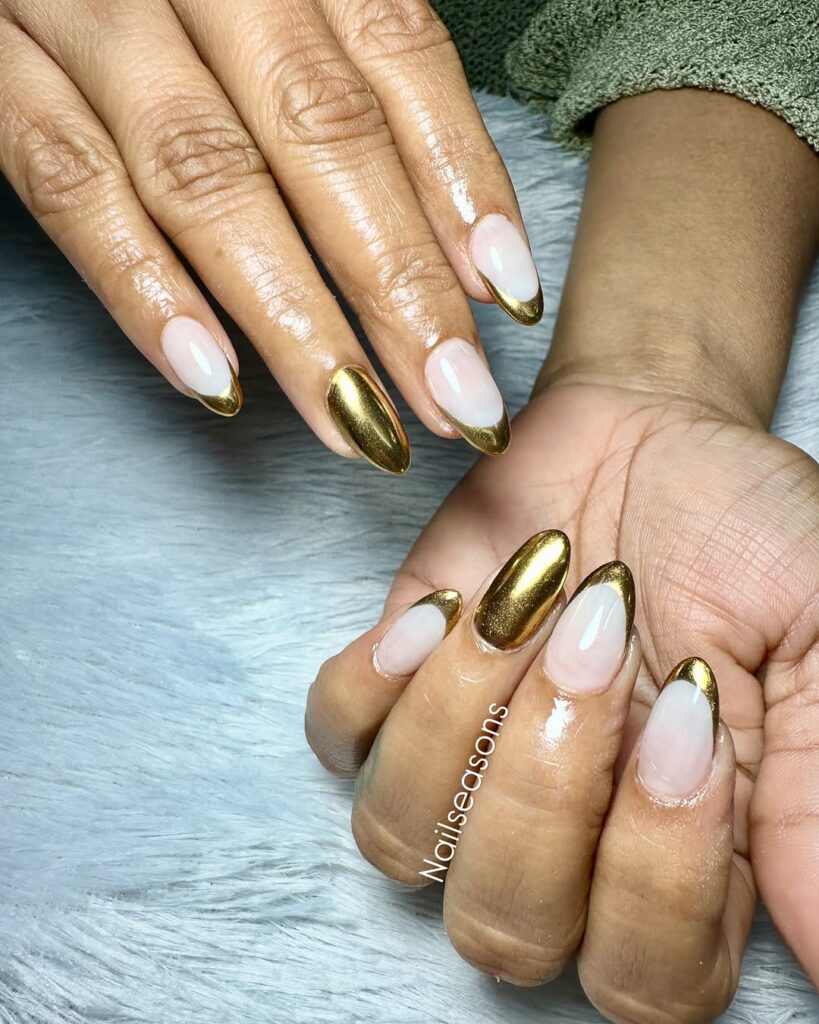 Almond Nails with Chrome Finish