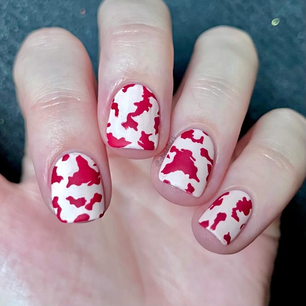 Red Cow Print Nails